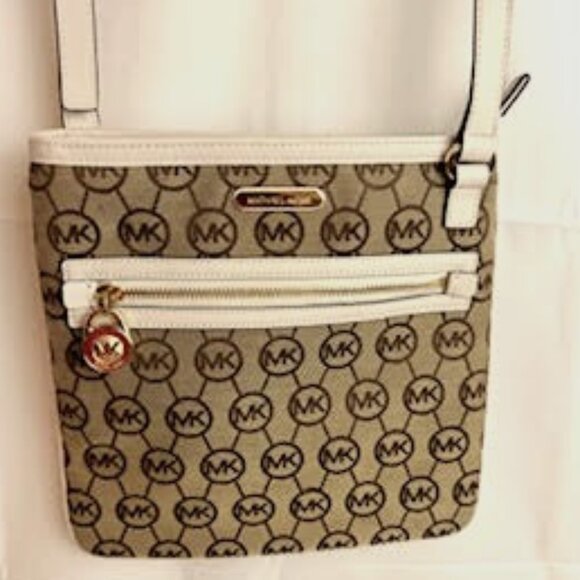 MICHAEL KORS Jet Set MK Logo Crossbody Bag Tan & Cream Adjustable Strap - Picture 2 of 10